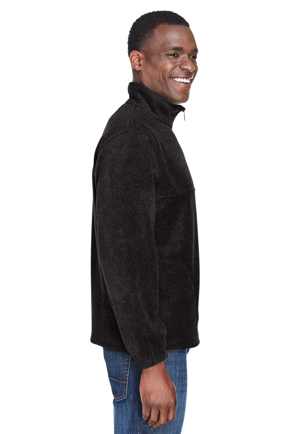 Harriton Mens Pill Resistant Fleece 1/4 Zip Sweatshirt w/ Pockets - Black