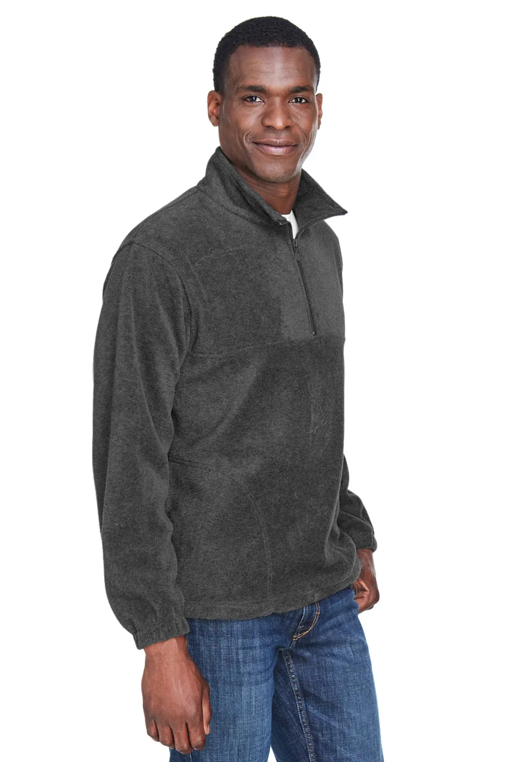 Harriton Mens Pill Resistant Fleece 1/4 Zip Sweatshirt w/ Pockets - Charcoal Grey