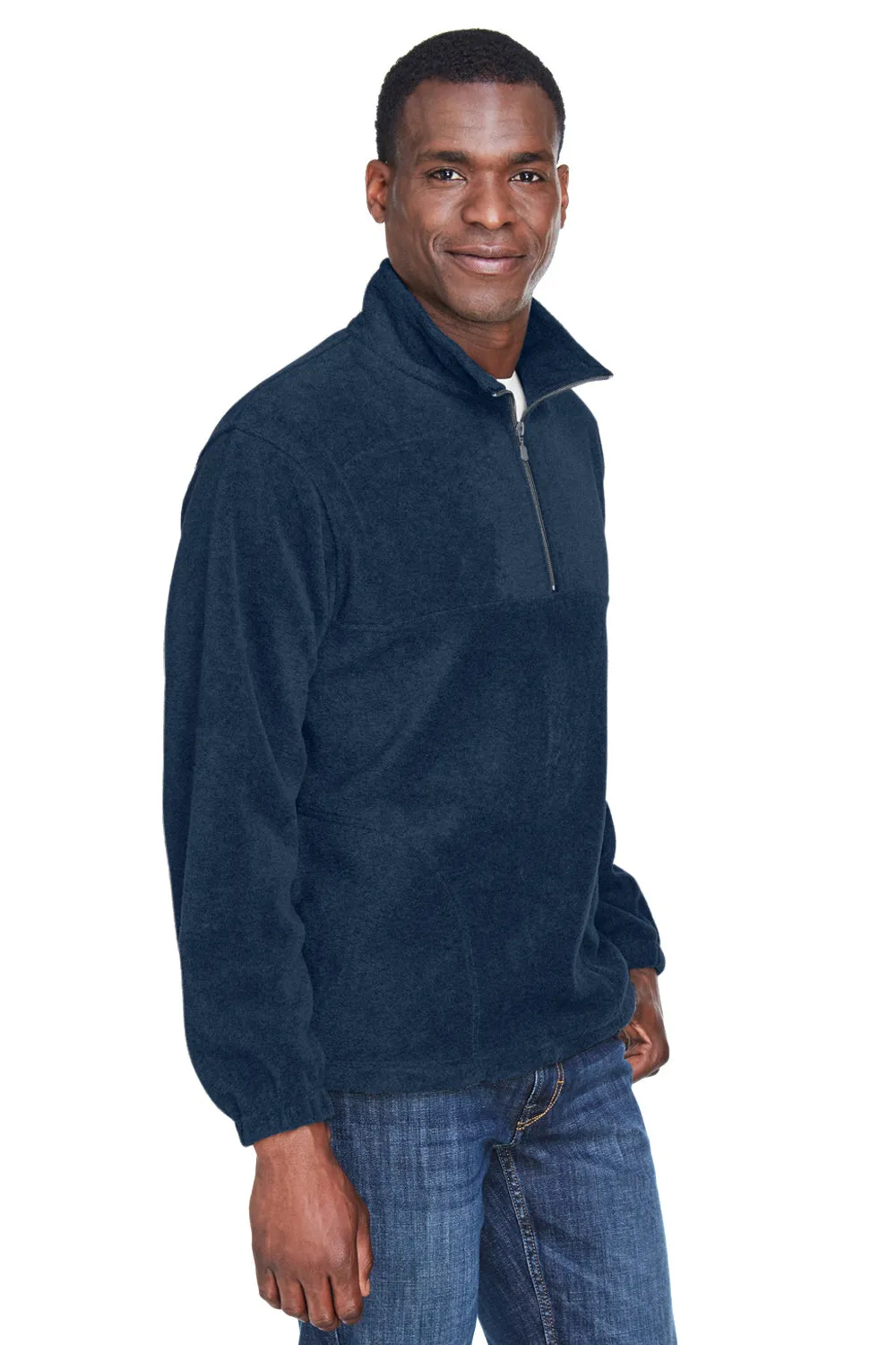 Harriton Mens Pill Resistant Fleece 1/4 Zip Sweatshirt w/ Pockets - Navy Blue