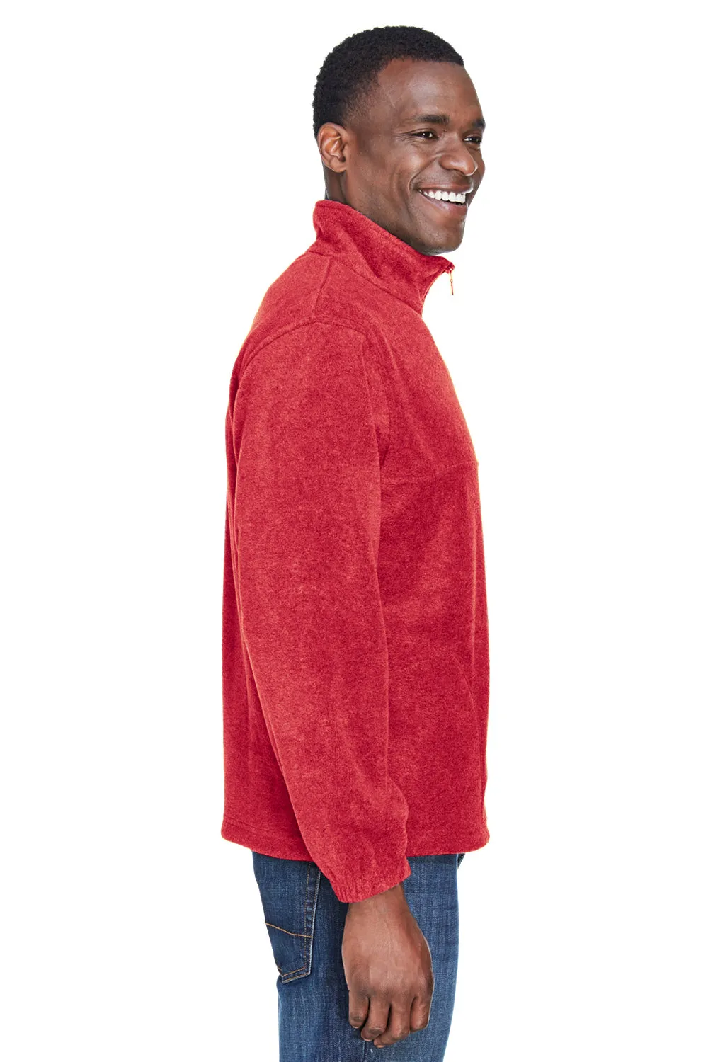 Harriton Mens Pill Resistant Fleece 1/4 Zip Sweatshirt w/ Pockets - Red