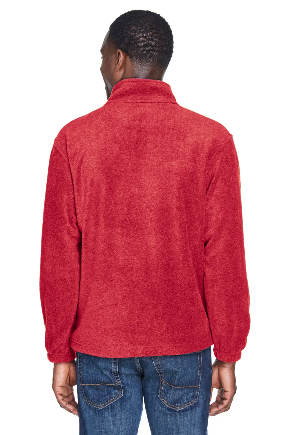 Harriton Mens Pill Resistant Fleece 1/4 Zip Sweatshirt w/ Pockets - Red