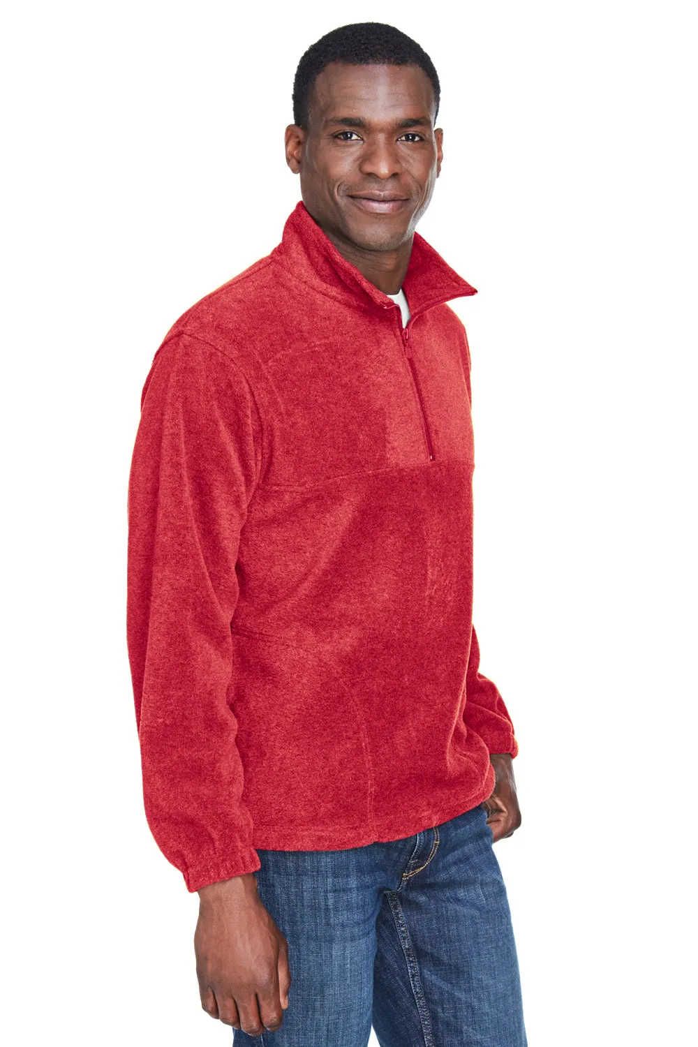 Harriton Mens Pill Resistant Fleece 1/4 Zip Sweatshirt w/ Pockets - Red