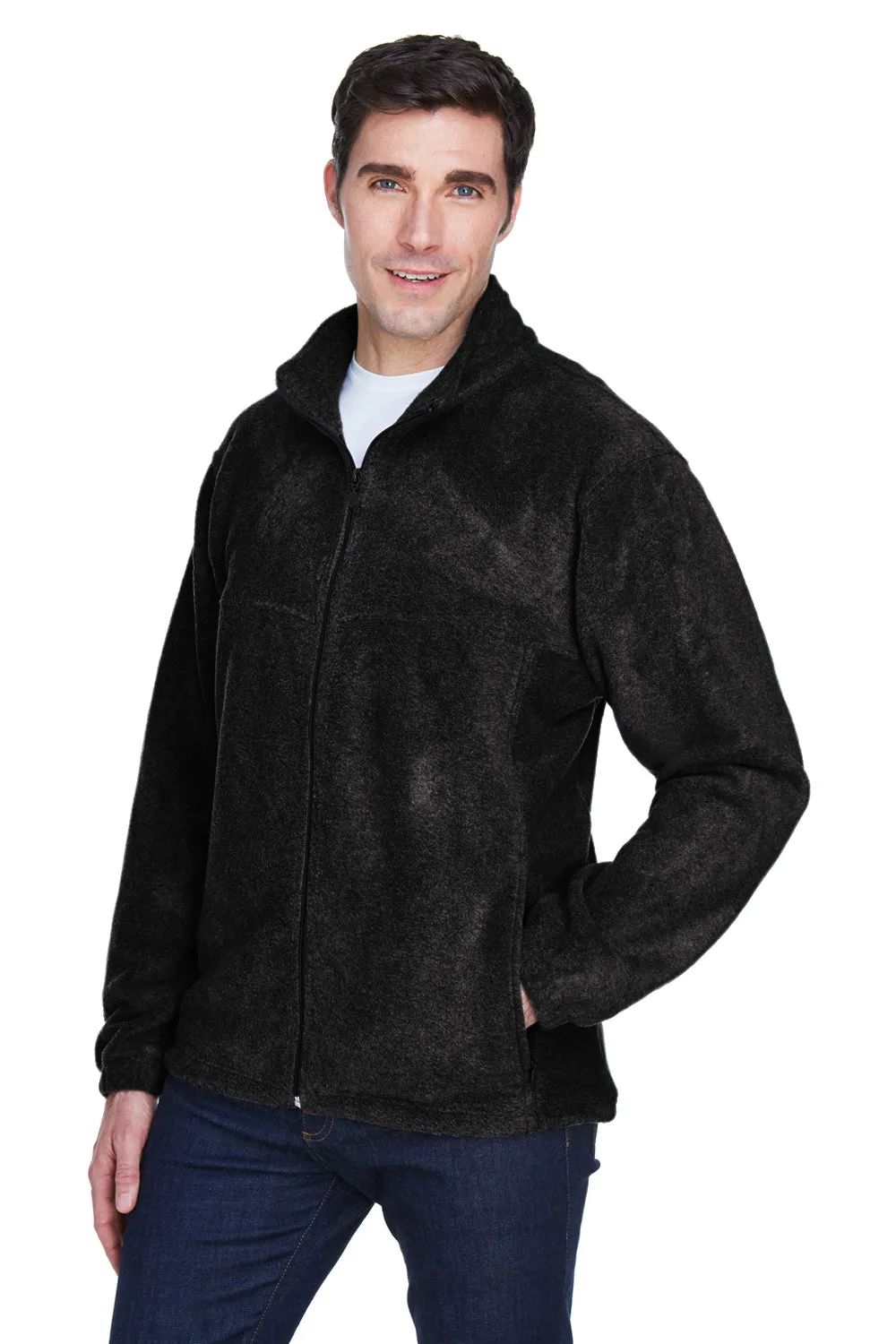 Harriton Mens Pill Resistant Fleece Full Zip Jacket - Black