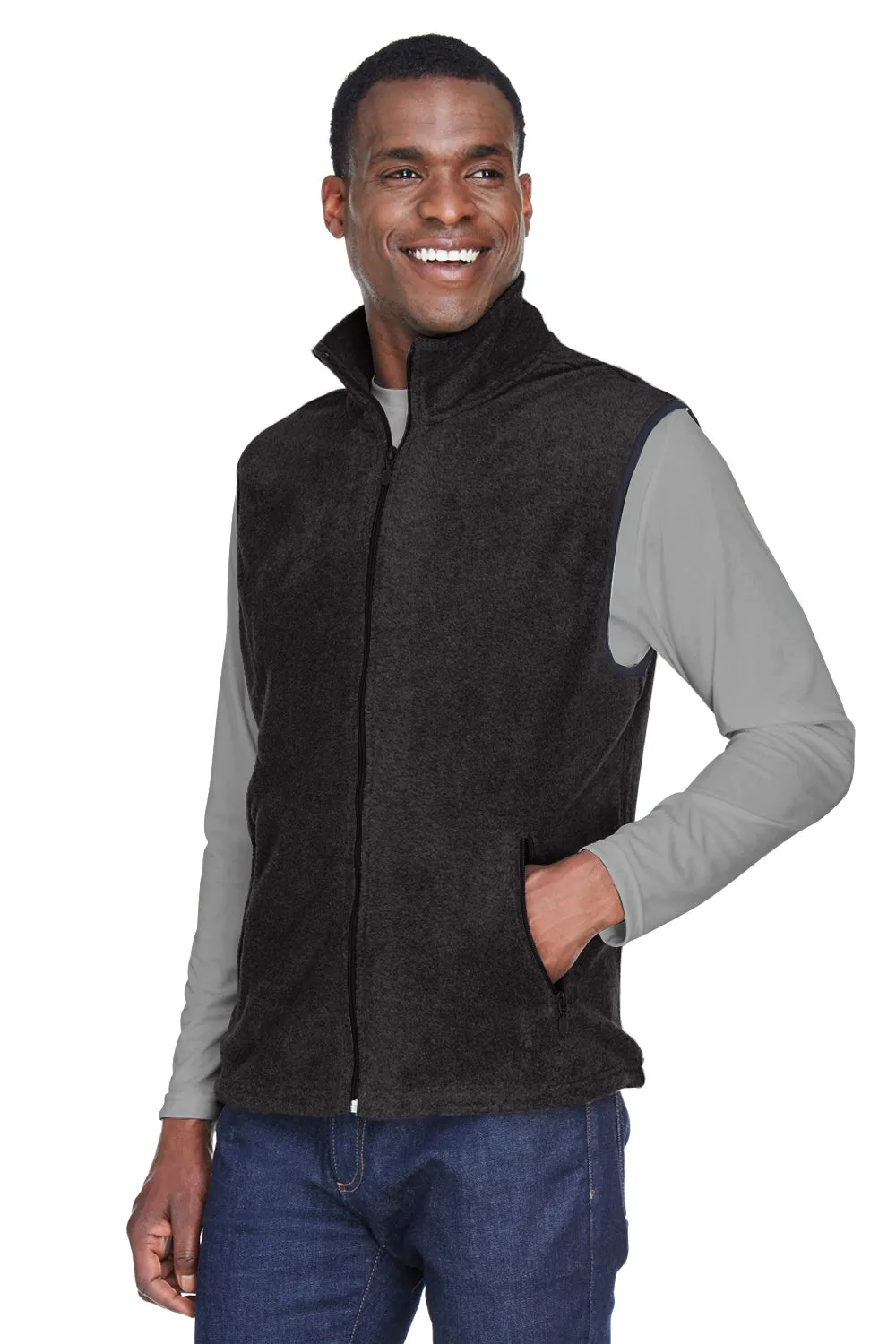 Harriton Mens Pill Resistant Fleece Full Zip Vest - Black