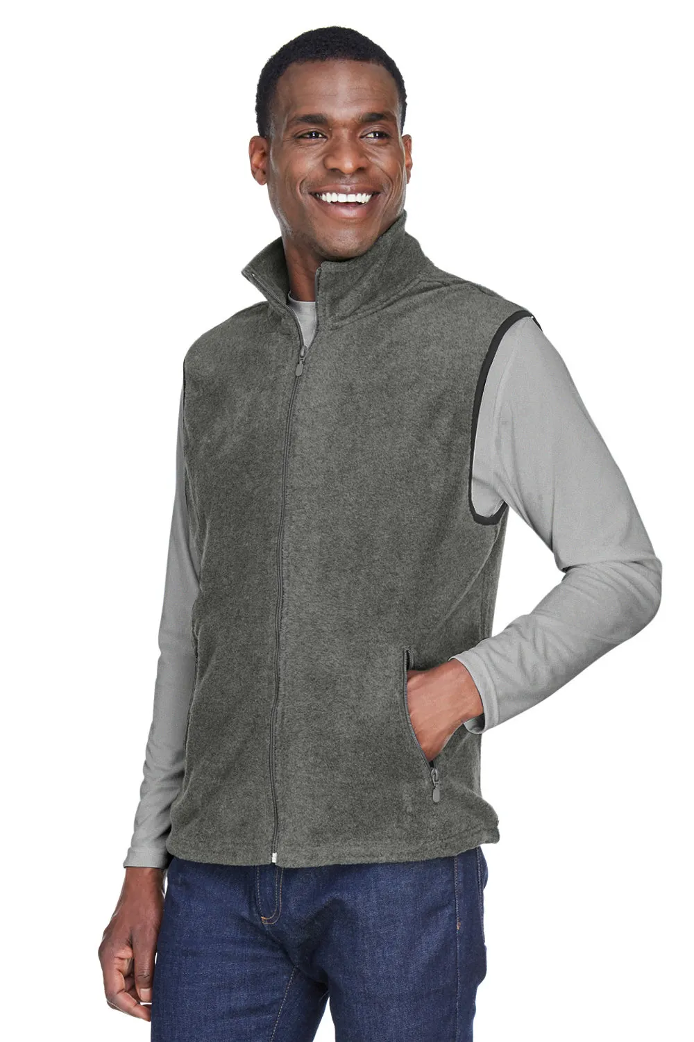 Harriton Mens Pill Resistant Fleece Full Zip Vest - Charcoal Grey