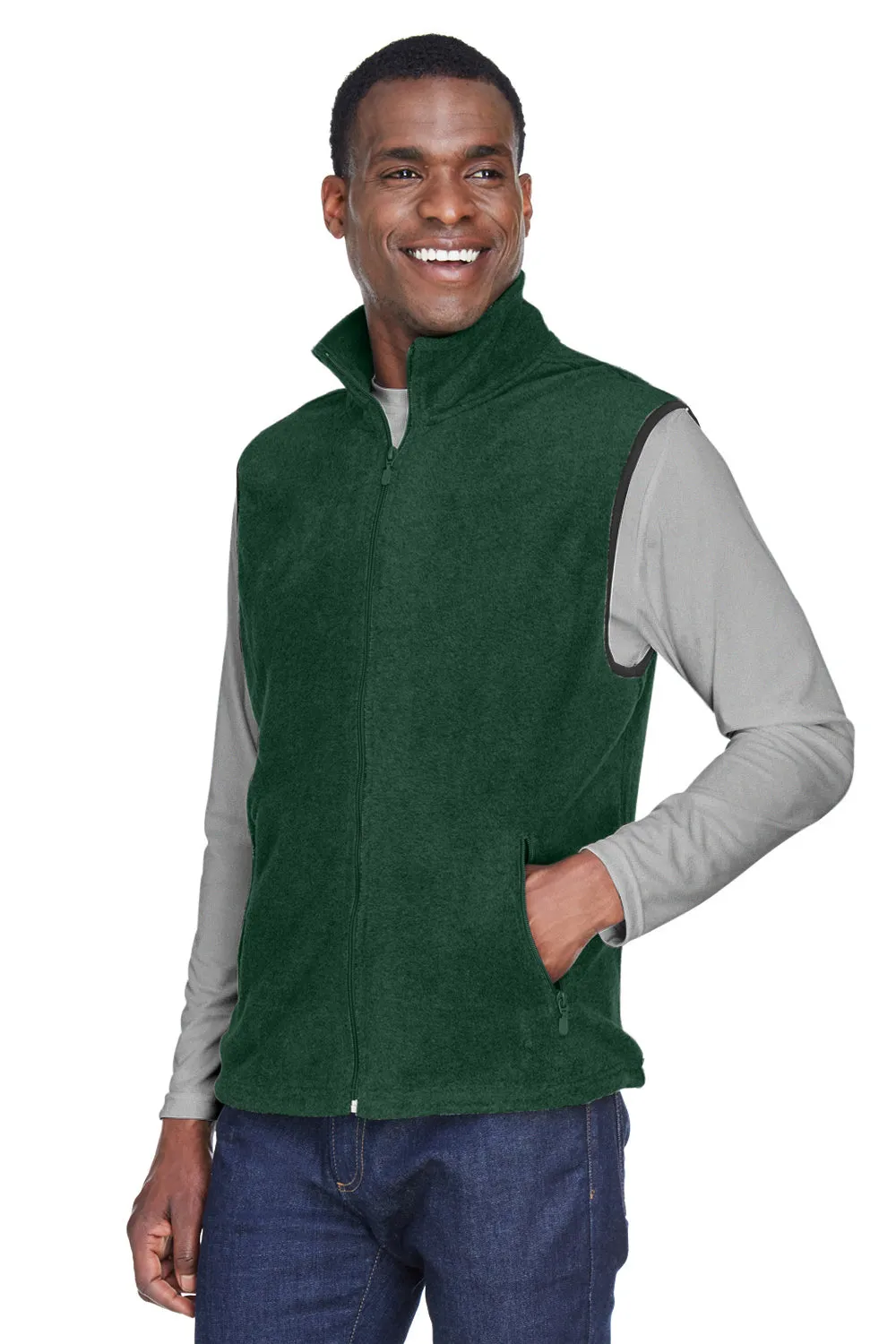 Harriton Mens Pill Resistant Fleece Full Zip Vest - Hunter Green
