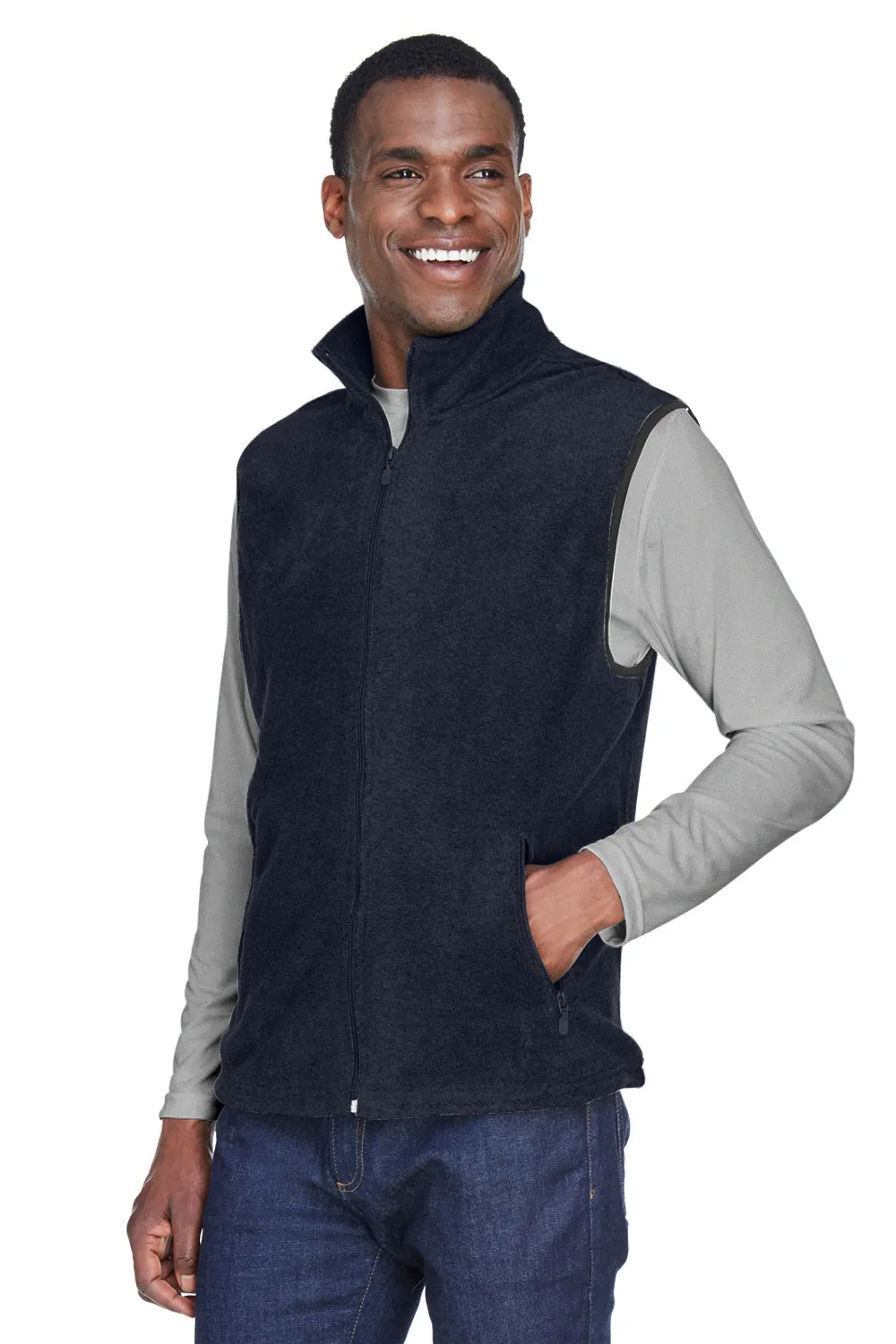 Harriton Mens Pill Resistant Fleece Full Zip Vest - Navy Blue