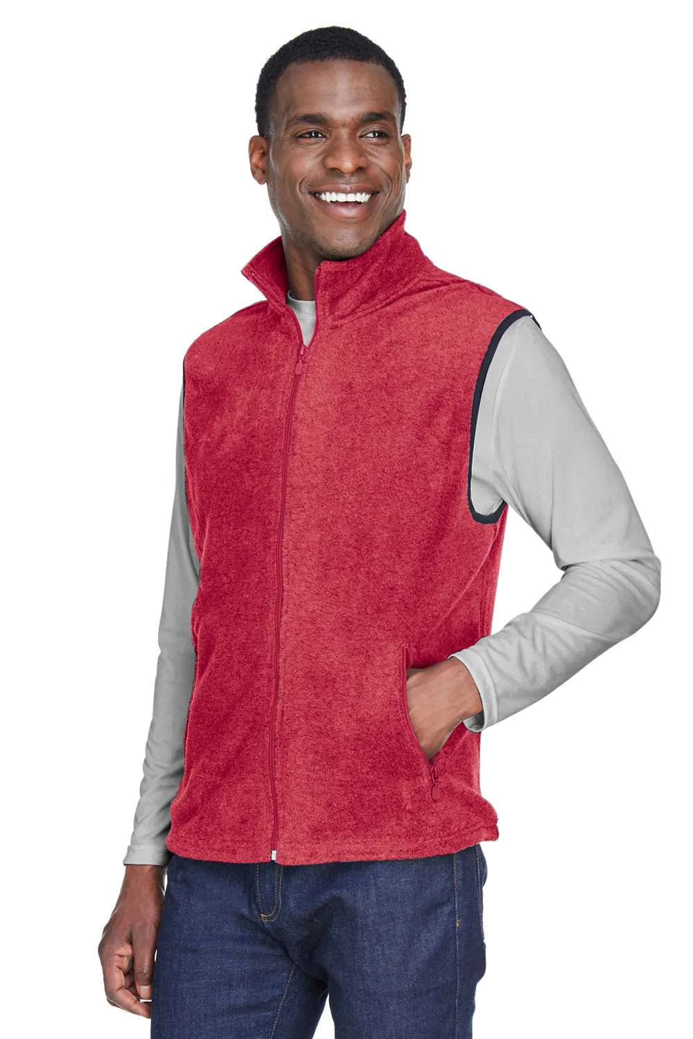 Harriton Mens Pill Resistant Fleece Full Zip Vest - Red