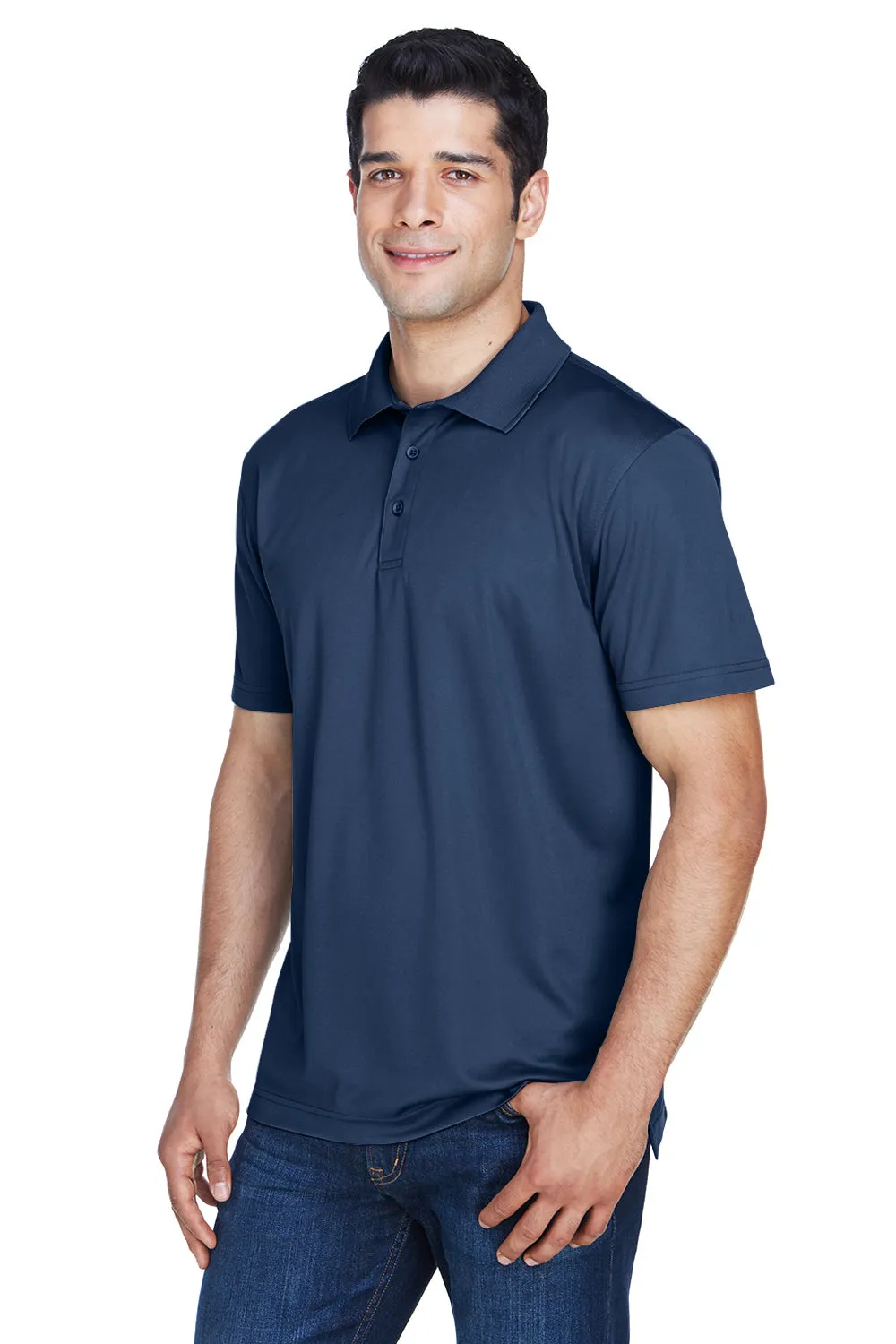 Harriton Mens Polytech Moisture Wicking Short Sleeve Polo Shirt - Navy Blue