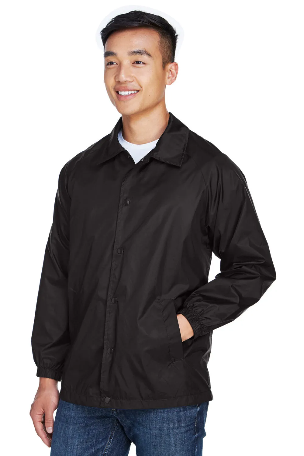 Harriton Mens Wind & Water Resistant Snap Down Staff Jacket - Black