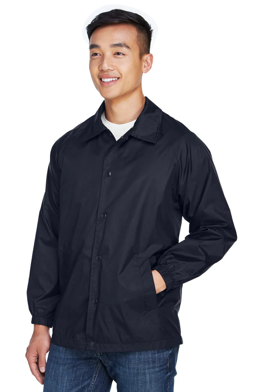 Harriton Mens Wind & Water Resistant Snap Down Staff Jacket - Navy Blue