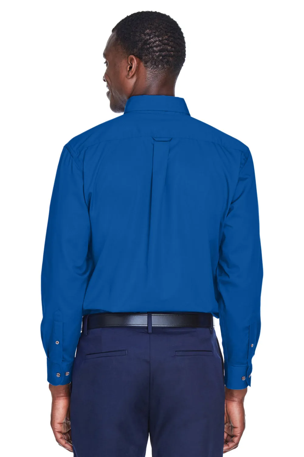 Harriton Mens Wrinkle Resistant Long Sleeve Button Down Shirt w/ Pocket - French Blue