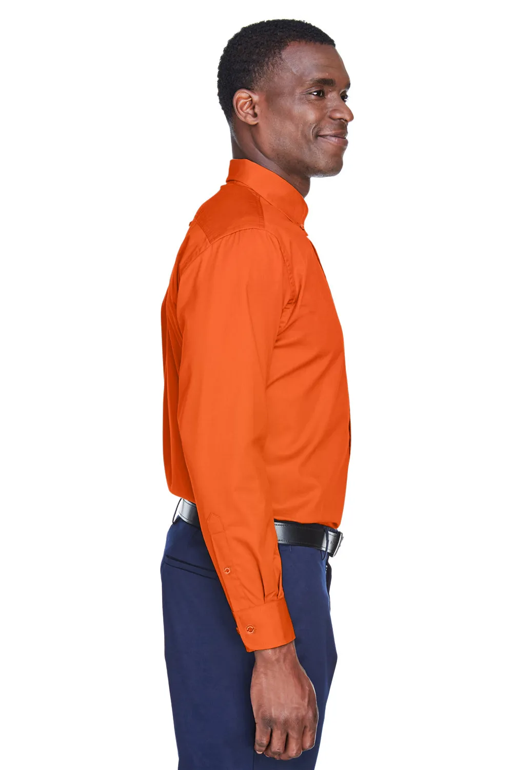 Harriton Mens Wrinkle Resistant Long Sleeve Button Down Shirt w/ Pocket - Team Orange - Closeout