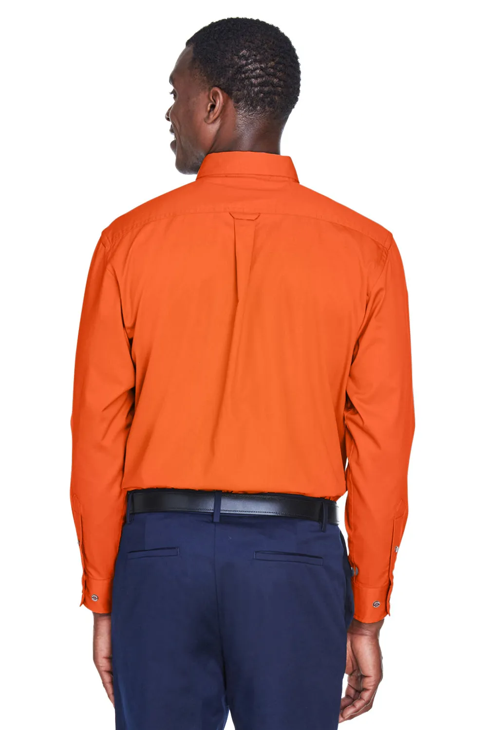 Harriton Mens Wrinkle Resistant Long Sleeve Button Down Shirt w/ Pocket - Team Orange - Closeout