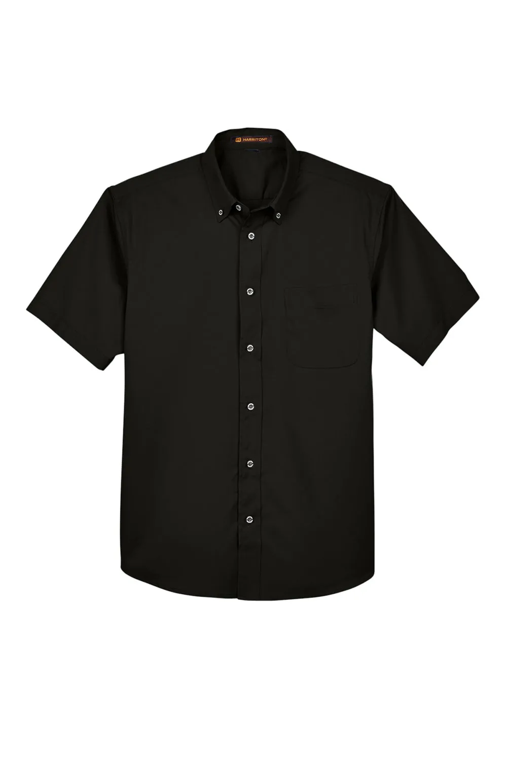 Harriton Mens Wrinkle Resistant Short Sleeve Button Down Shirt w/ Pocket - Black
