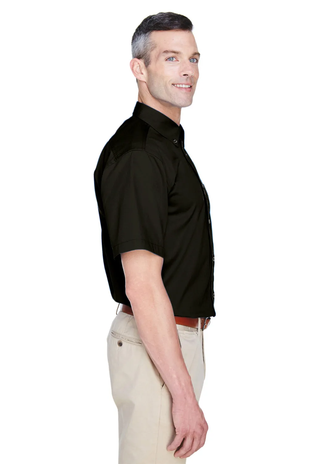Harriton Mens Wrinkle Resistant Short Sleeve Button Down Shirt w/ Pocket - Black