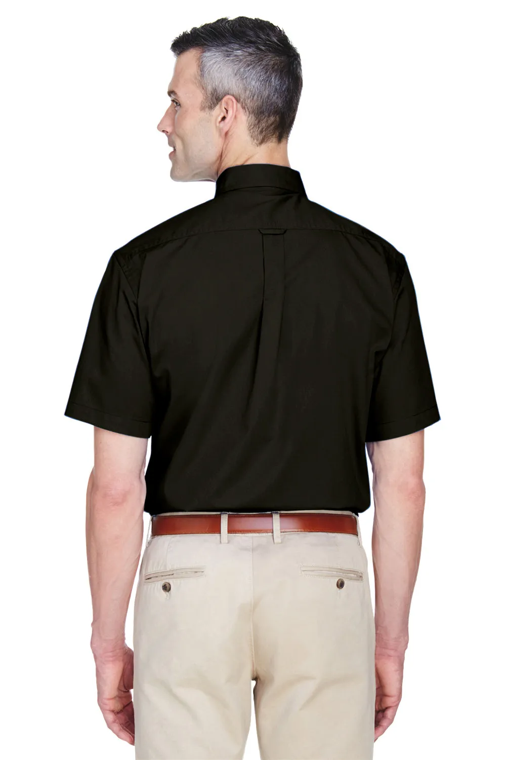 Harriton Mens Wrinkle Resistant Short Sleeve Button Down Shirt w/ Pocket - Black