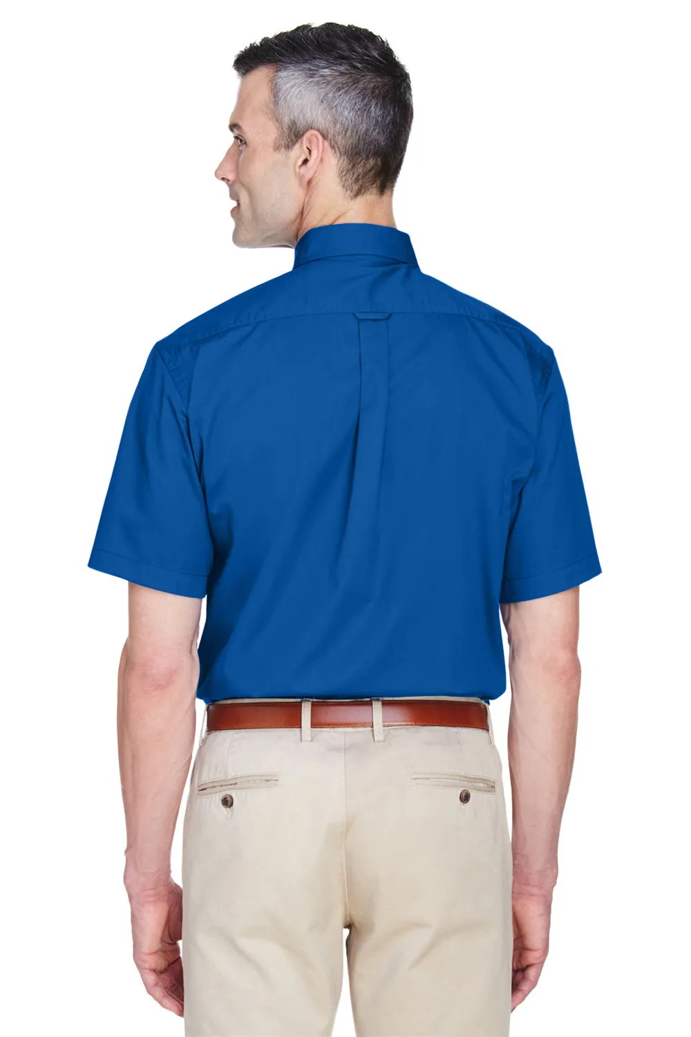 Harriton Mens Wrinkle Resistant Short Sleeve Button Down Shirt w/ Pocket - French Blue