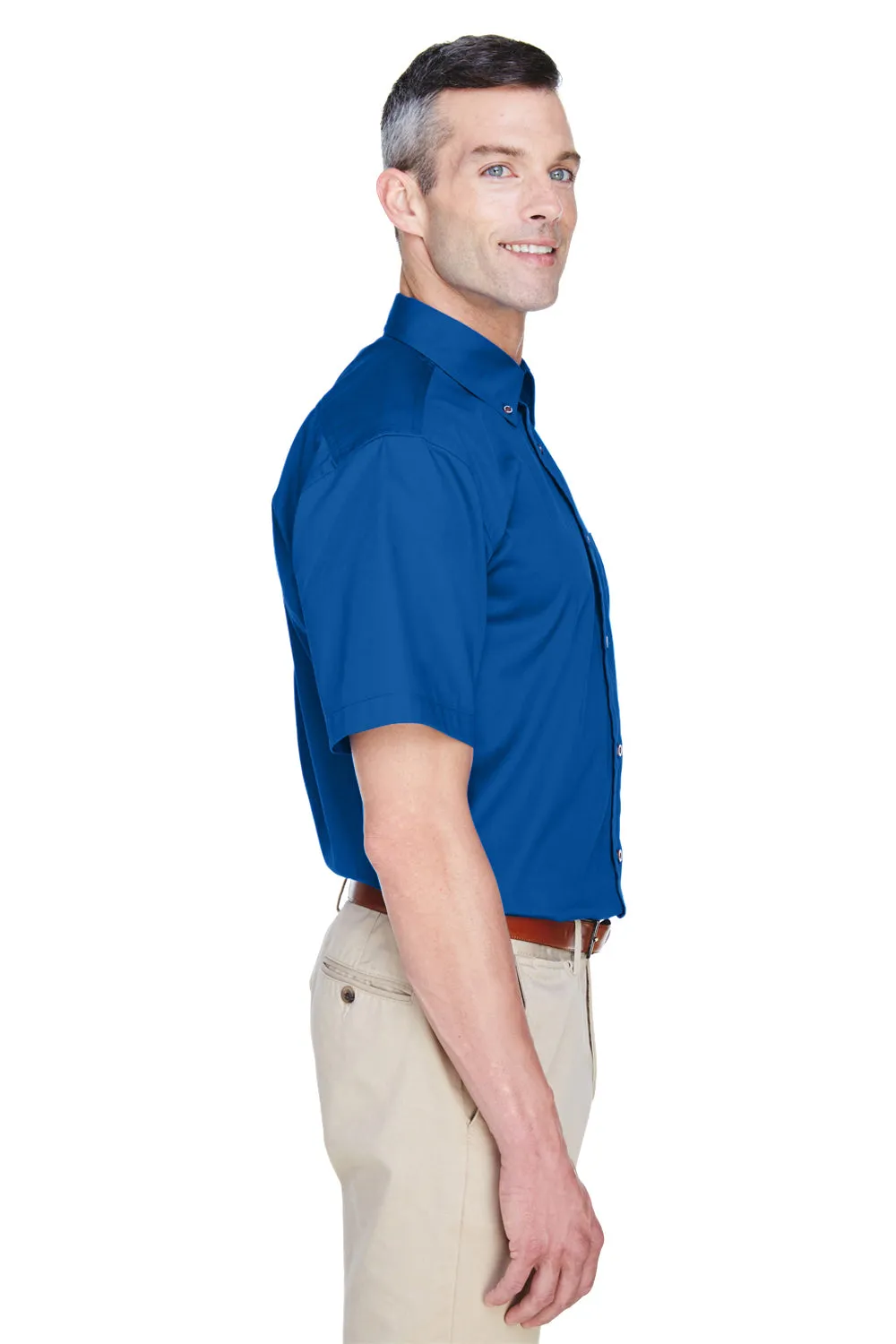 Harriton Mens Wrinkle Resistant Short Sleeve Button Down Shirt w/ Pocket - French Blue