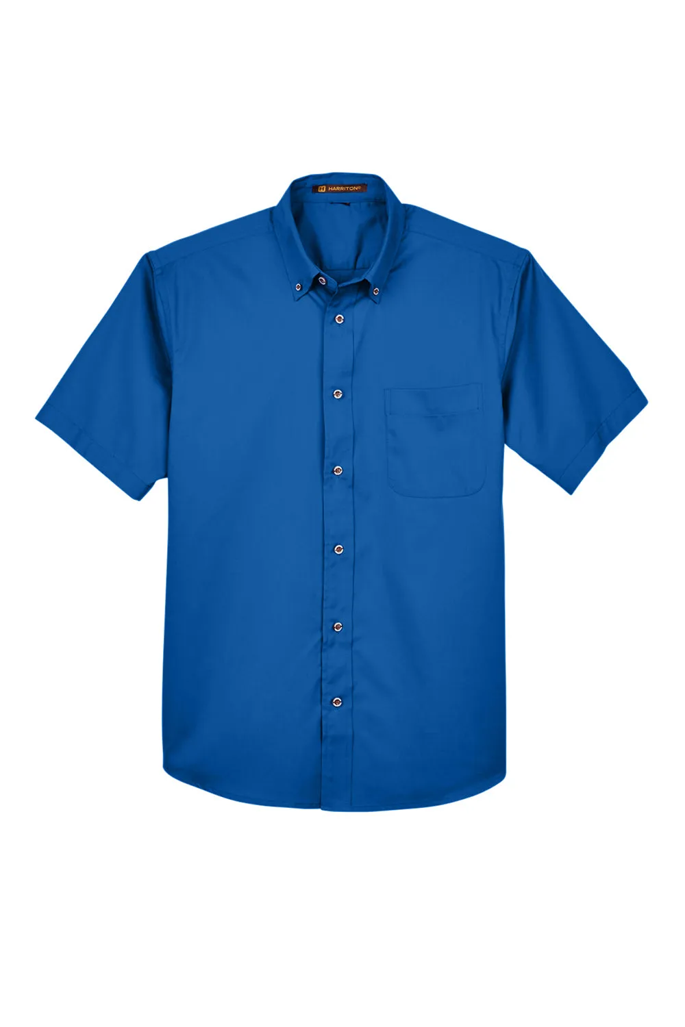 Harriton Mens Wrinkle Resistant Short Sleeve Button Down Shirt w/ Pocket - French Blue