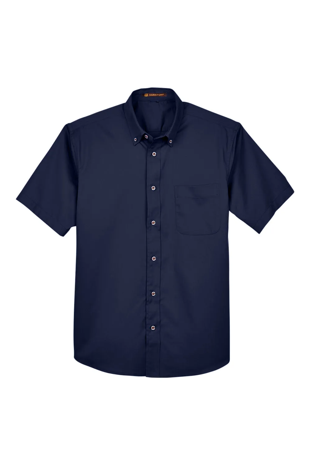 Harriton Mens Wrinkle Resistant Short Sleeve Button Down Shirt w/ Pocket - Navy Blue