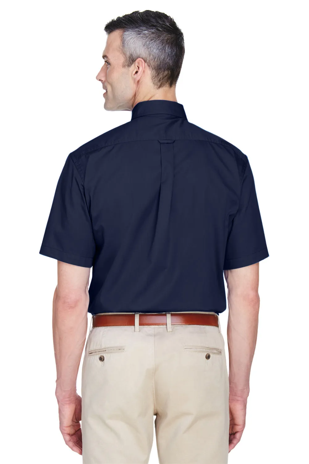 Harriton Mens Wrinkle Resistant Short Sleeve Button Down Shirt w/ Pocket - Navy Blue