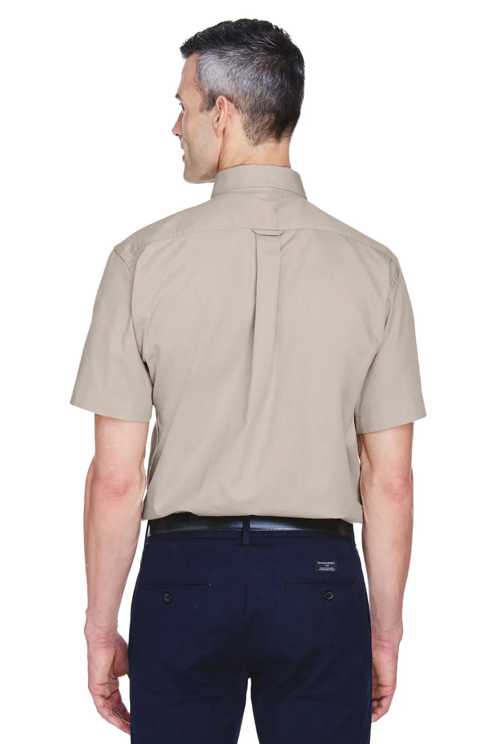 Harriton Mens Wrinkle Resistant Short Sleeve Button Down Shirt w/ Pocket - Stone - Closeout