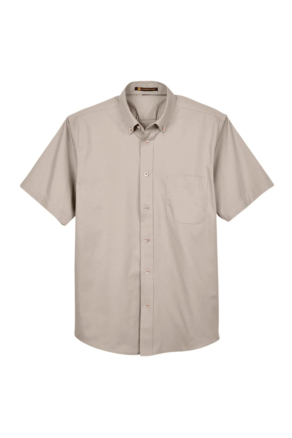 Harriton Mens Wrinkle Resistant Short Sleeve Button Down Shirt w/ Pocket - Stone - Closeout