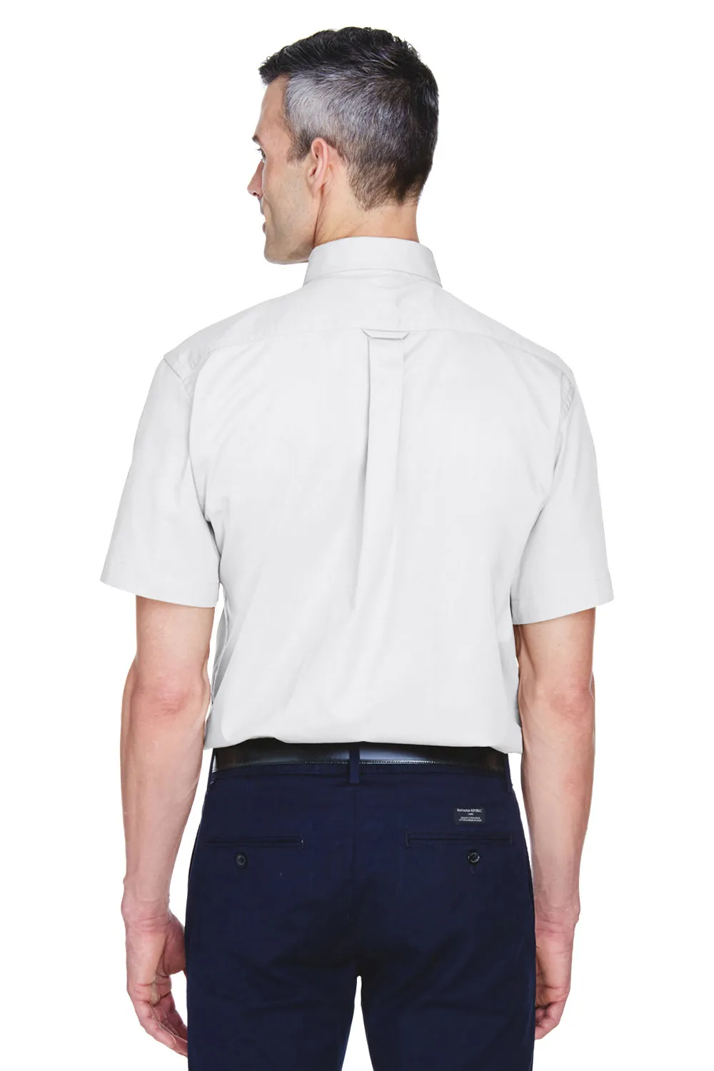 Harriton Mens Wrinkle Resistant Short Sleeve Button Down Shirt w/ Pocket - White