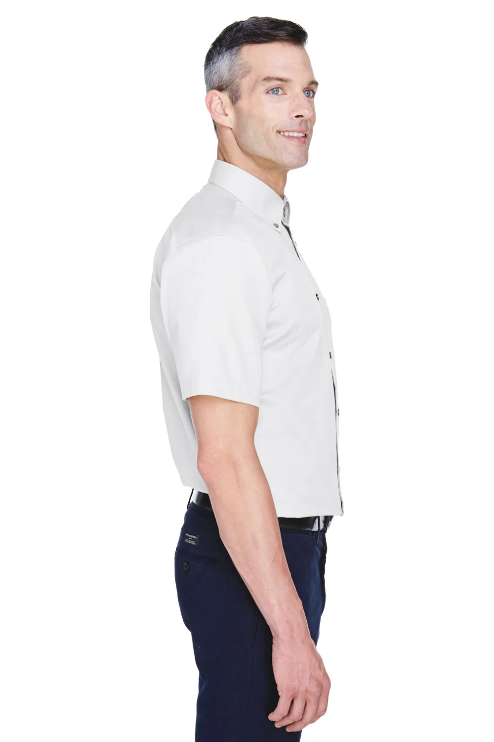 Harriton Mens Wrinkle Resistant Short Sleeve Button Down Shirt w/ Pocket - White