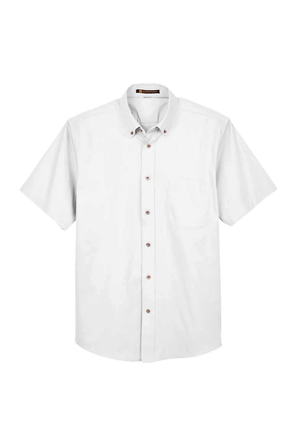 Harriton Mens Wrinkle Resistant Short Sleeve Button Down Shirt w/ Pocket - White