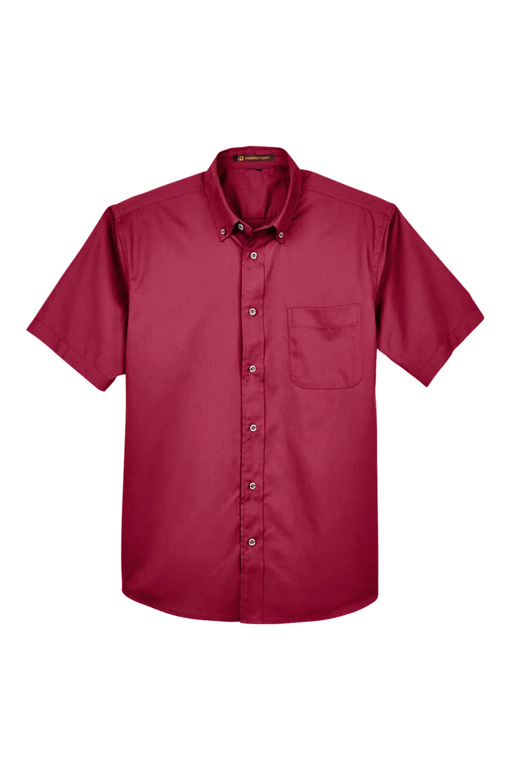 Harriton Mens Wrinkle Resistant Short Sleeve Button Down Shirt w/ Pocket - Wine