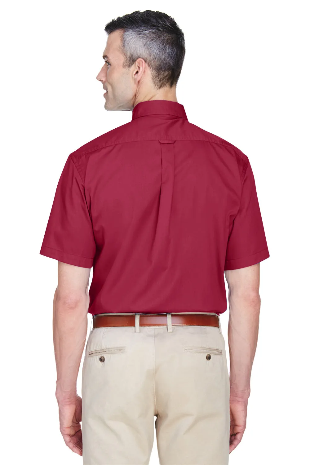 Harriton Mens Wrinkle Resistant Short Sleeve Button Down Shirt w/ Pocket - Wine