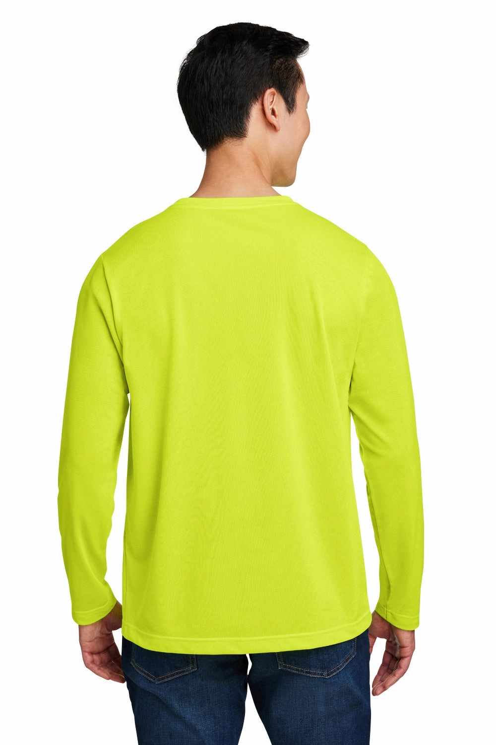 Harriton Mens Charge Moisture Wicking Long Sleeve Crewneck T-Shirt w/ Pocket - Safety Yellow