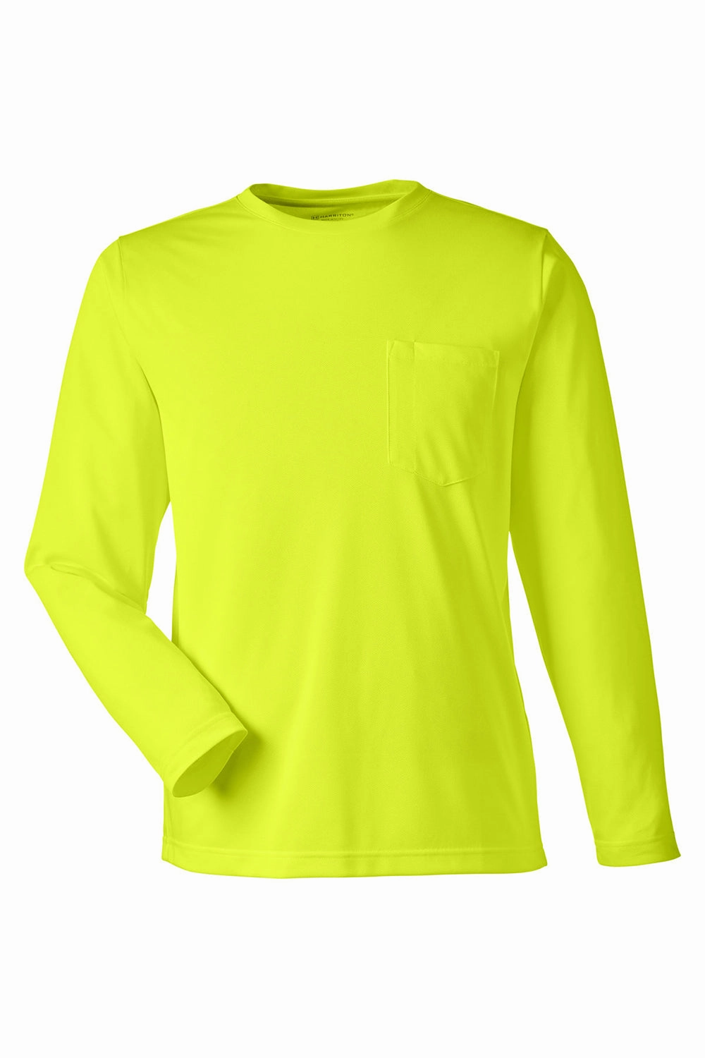 Harriton Mens Charge Moisture Wicking Long Sleeve Crewneck T-Shirt w/ Pocket - Safety Yellow