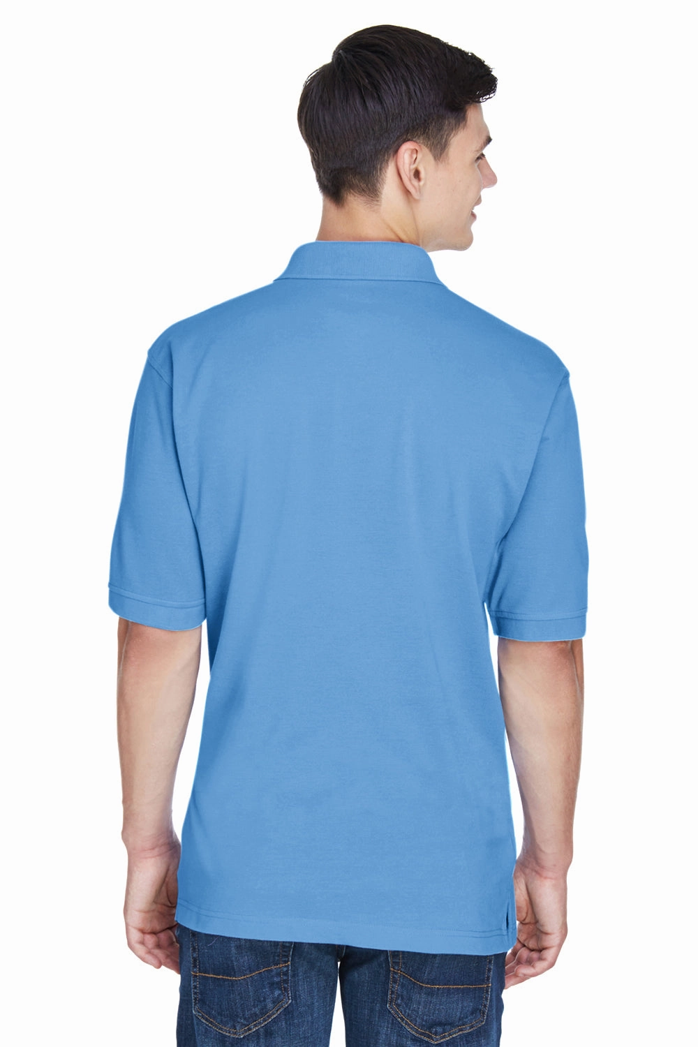 Harriton Mens Easy Blend Wrinkle Resistant Short Sleeve Polo Shirt - Light College Blue