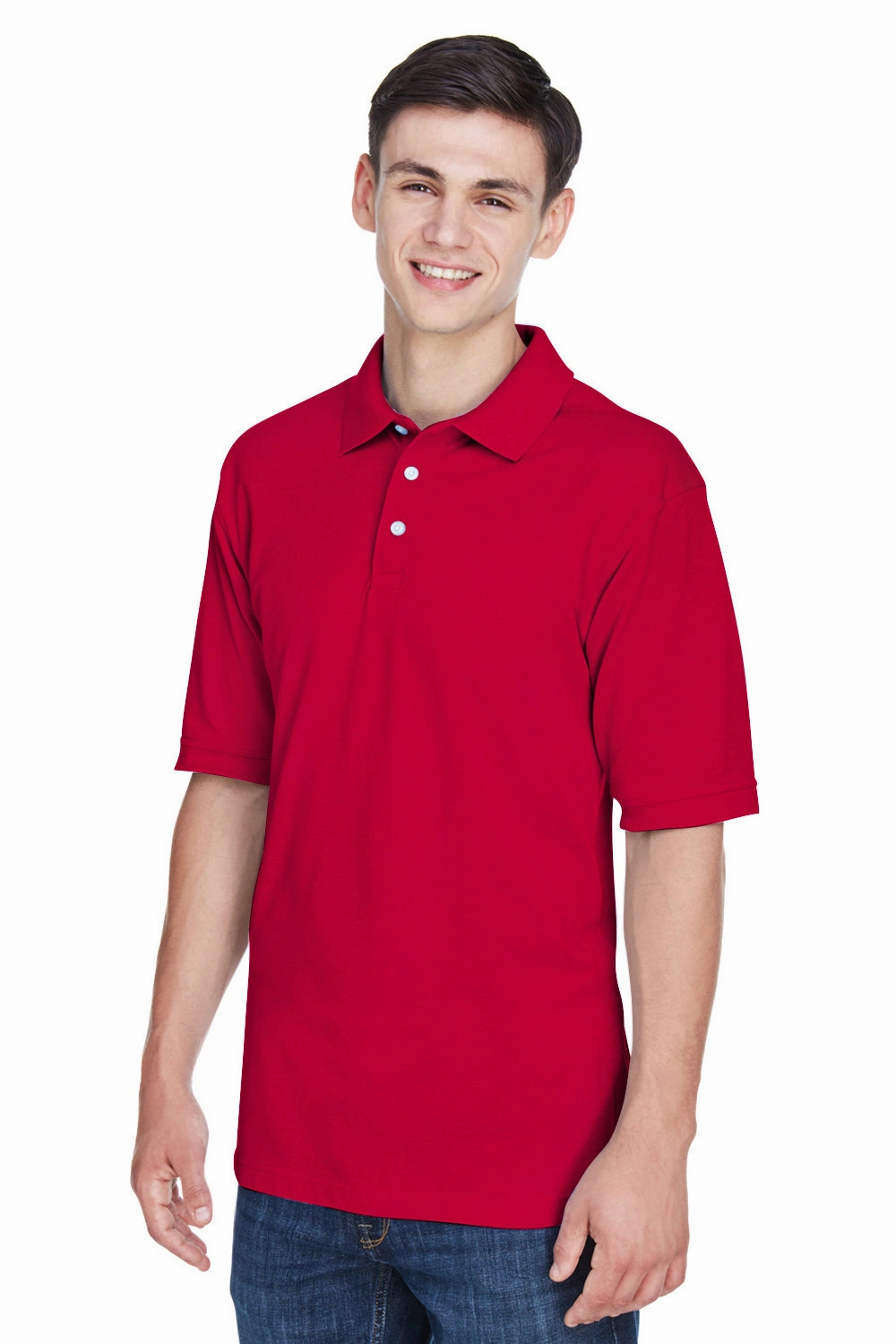 Harriton Mens Easy Blend Wrinkle Resistant Short Sleeve Polo Shirt - Red