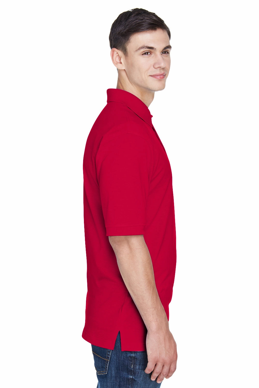 Harriton Mens Easy Blend Wrinkle Resistant Short Sleeve Polo Shirt - Red