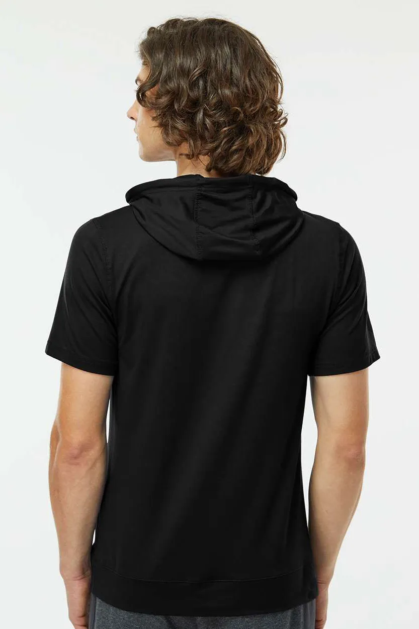 Holloway Mens Eco Revive Ventura Moisture Wicking Short Sleeve Hooded Sweatshirt Hoodie w/ Pockets - Black - Closeout