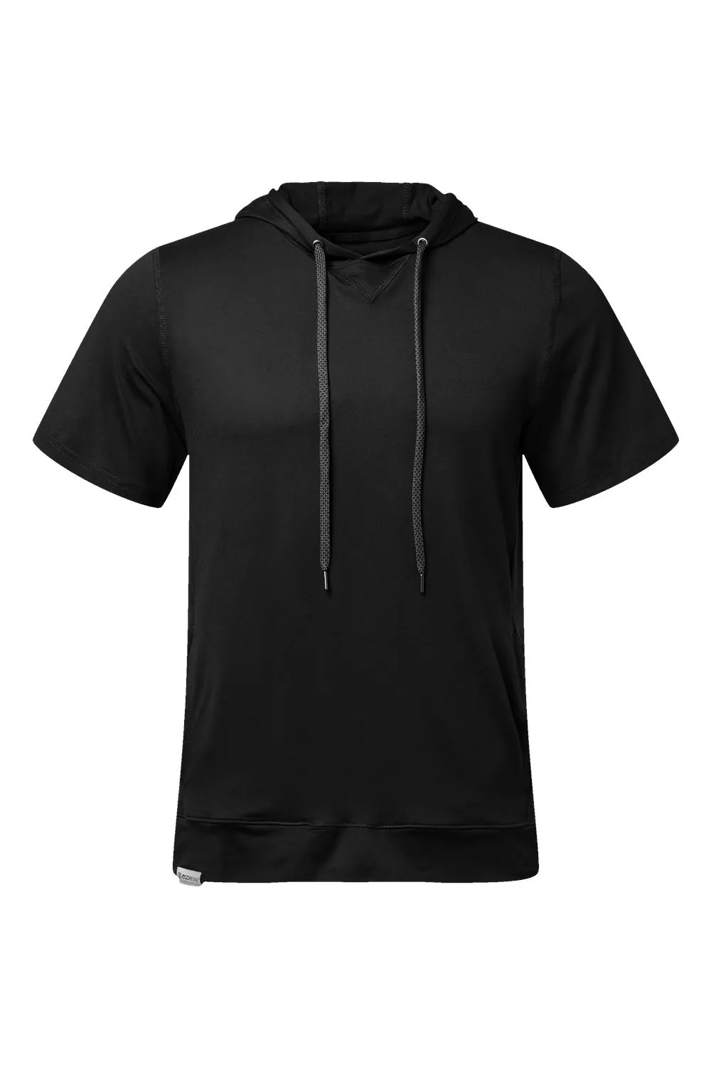Holloway Mens Eco Revive Ventura Moisture Wicking Short Sleeve Hooded Sweatshirt Hoodie w/ Pockets - Black - Closeout