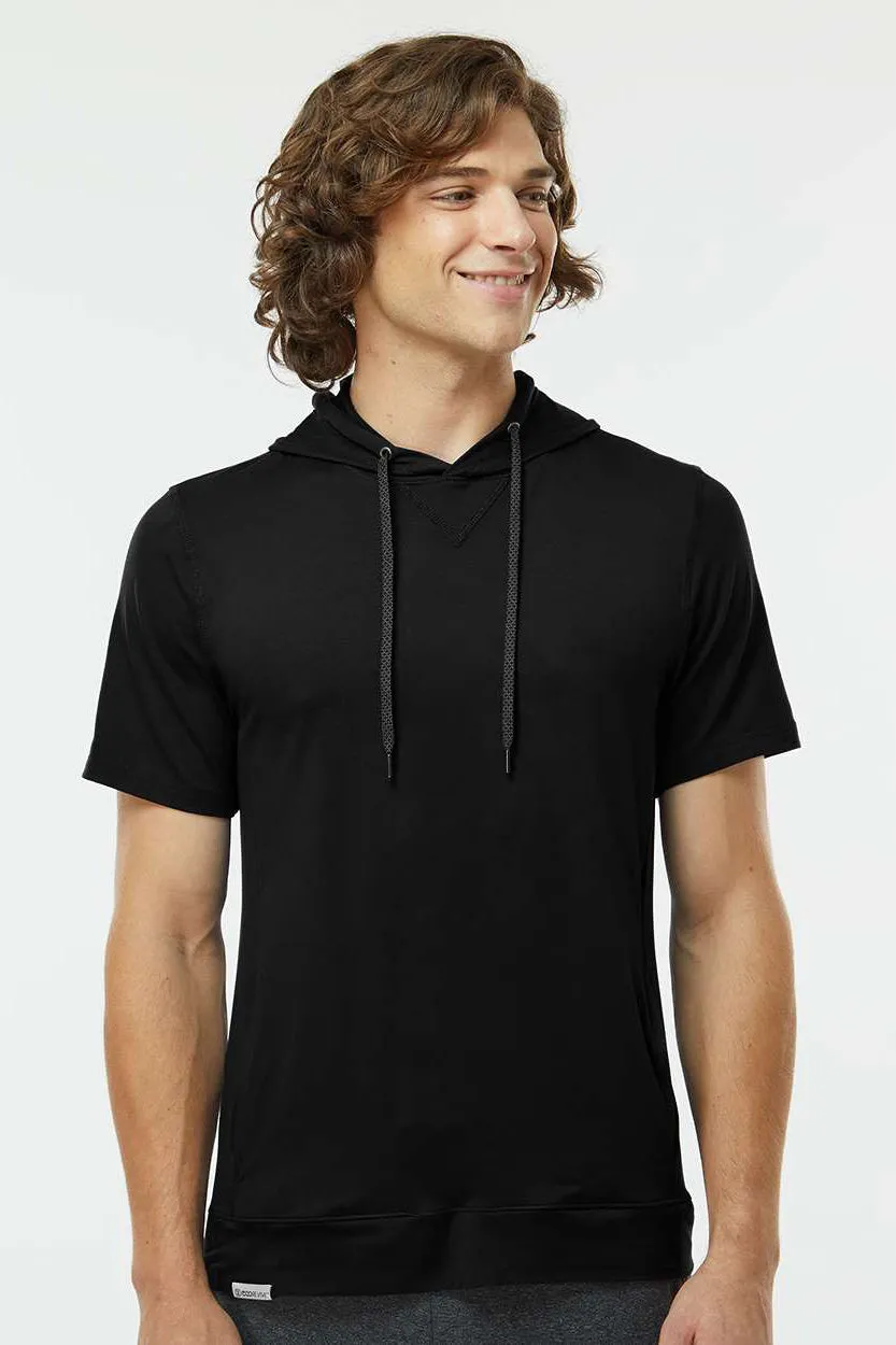 Holloway Mens Eco Revive Ventura Moisture Wicking Short Sleeve Hooded Sweatshirt Hoodie w/ Pockets - Black - Closeout