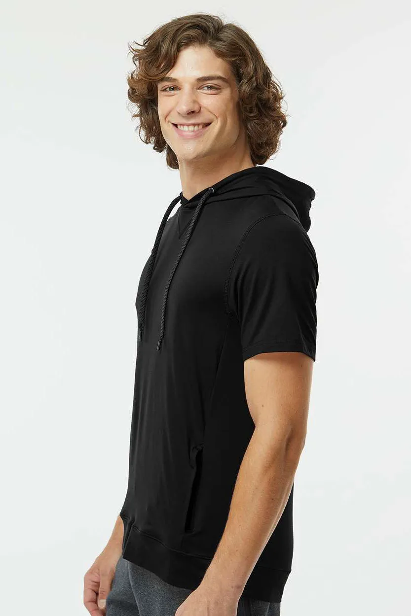 Holloway Mens Eco Revive Ventura Moisture Wicking Short Sleeve Hooded Sweatshirt Hoodie w/ Pockets - Black - Closeout