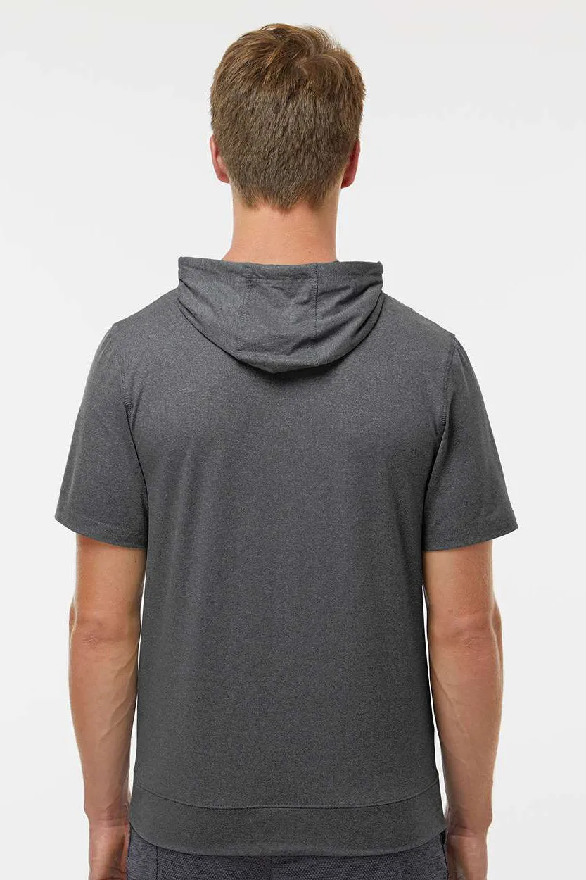 Holloway Mens Eco Revive Ventura Moisture Wicking Short Sleeve Hooded Sweatshirt Hoodie w/ Pockets - Heather Carbon Grey
