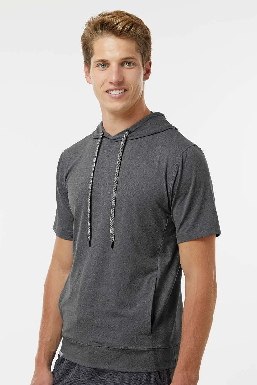 Holloway Mens Eco Revive Ventura Moisture Wicking Short Sleeve Hooded Sweatshirt Hoodie w/ Pockets - Heather Carbon Grey