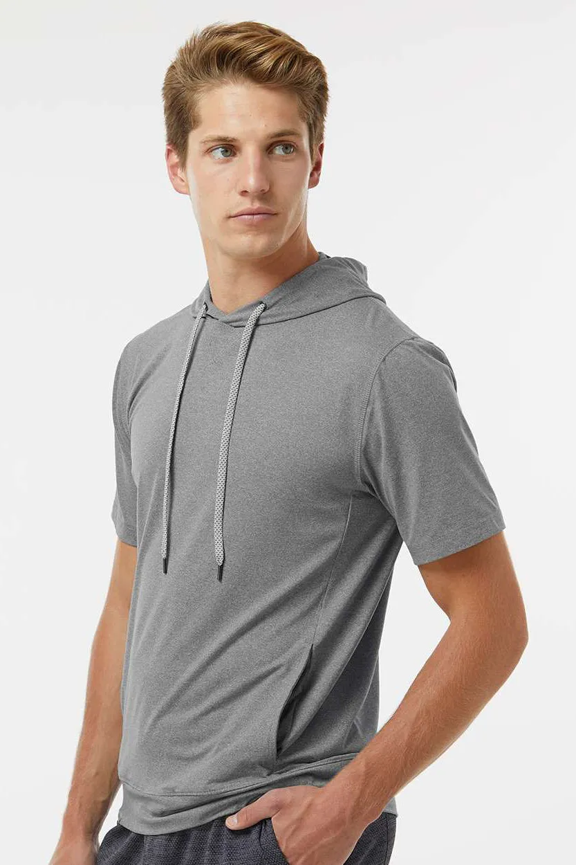 Holloway Mens Eco Revive Ventura Moisture Wicking Short Sleeve Hooded Sweatshirt Hoodie w/ Pockets - Heather Grey