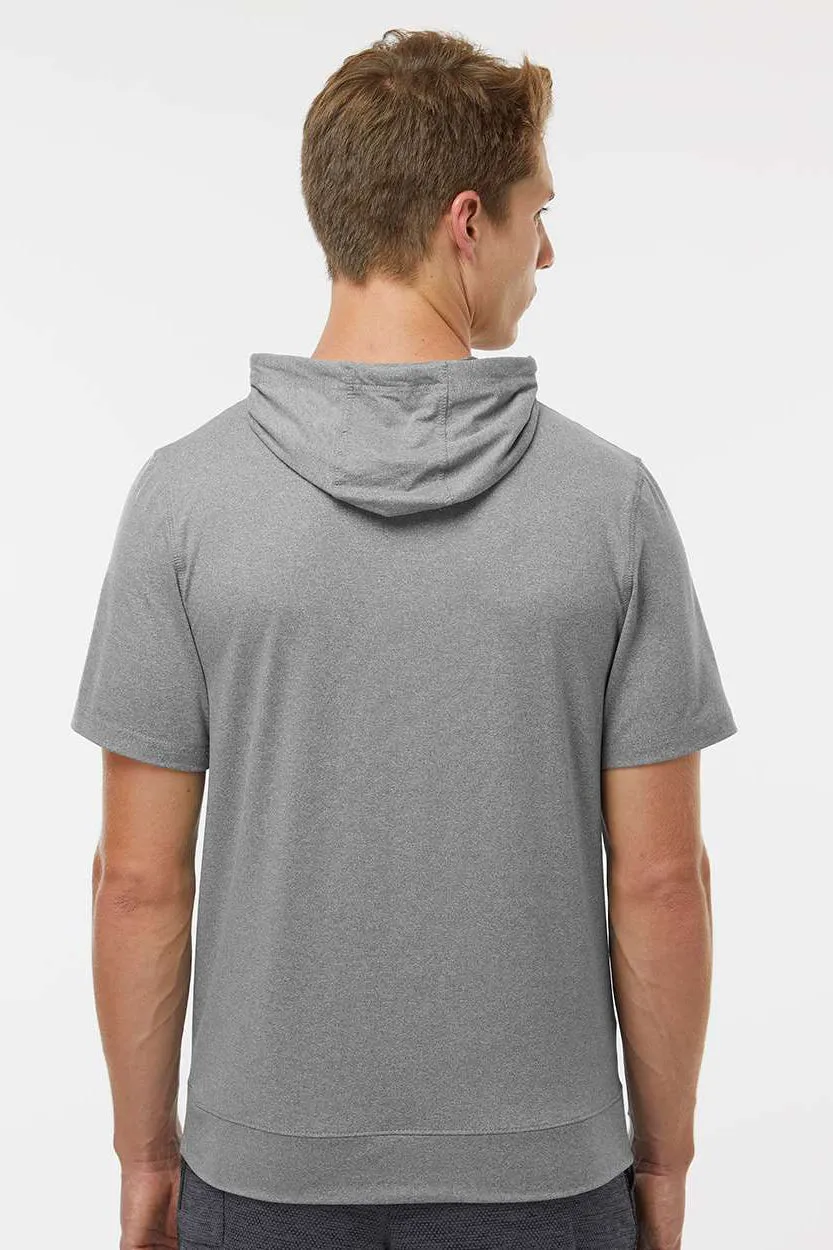 Holloway Mens Eco Revive Ventura Moisture Wicking Short Sleeve Hooded Sweatshirt Hoodie w/ Pockets - Heather Grey