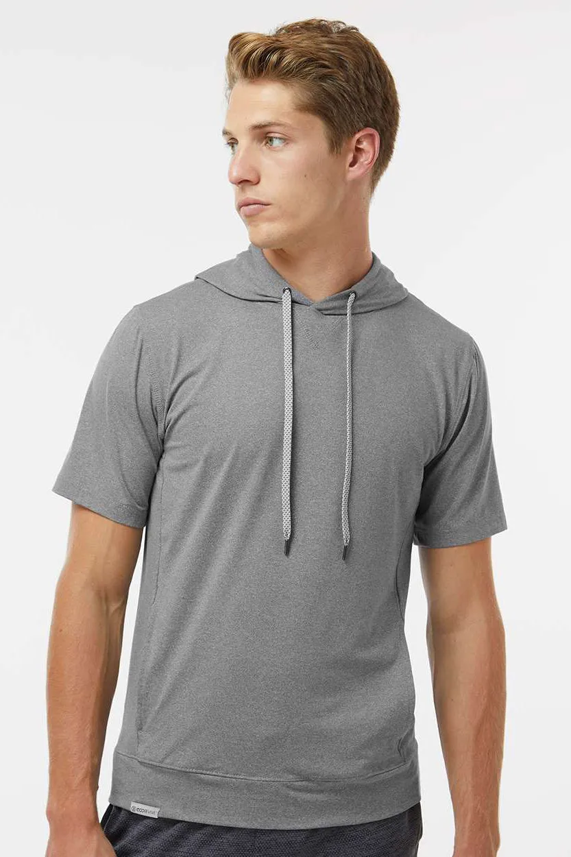 Holloway Mens Eco Revive Ventura Moisture Wicking Short Sleeve Hooded Sweatshirt Hoodie w/ Pockets - Heather Grey
