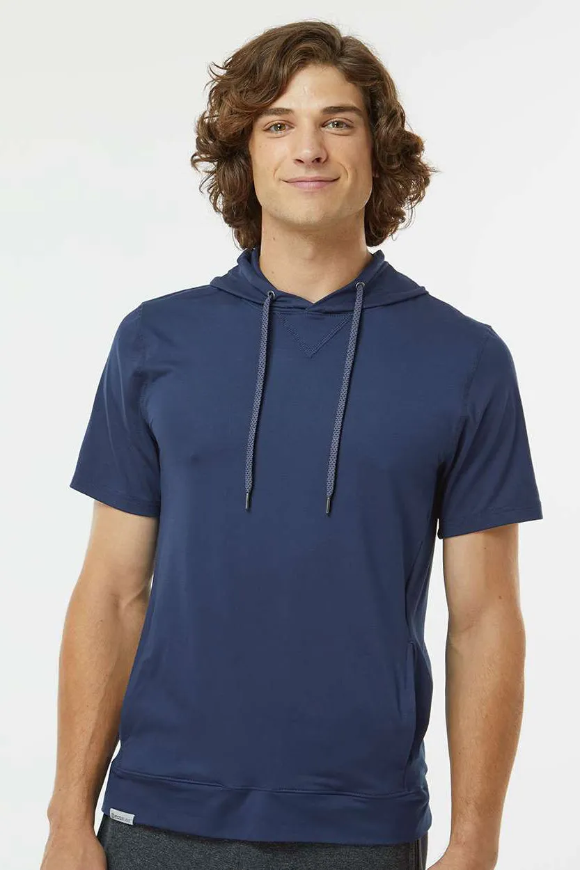 Holloway Mens Eco Revive Ventura Moisture Wicking Short Sleeve Hooded Sweatshirt Hoodie w/ Pockets - Navy Blue