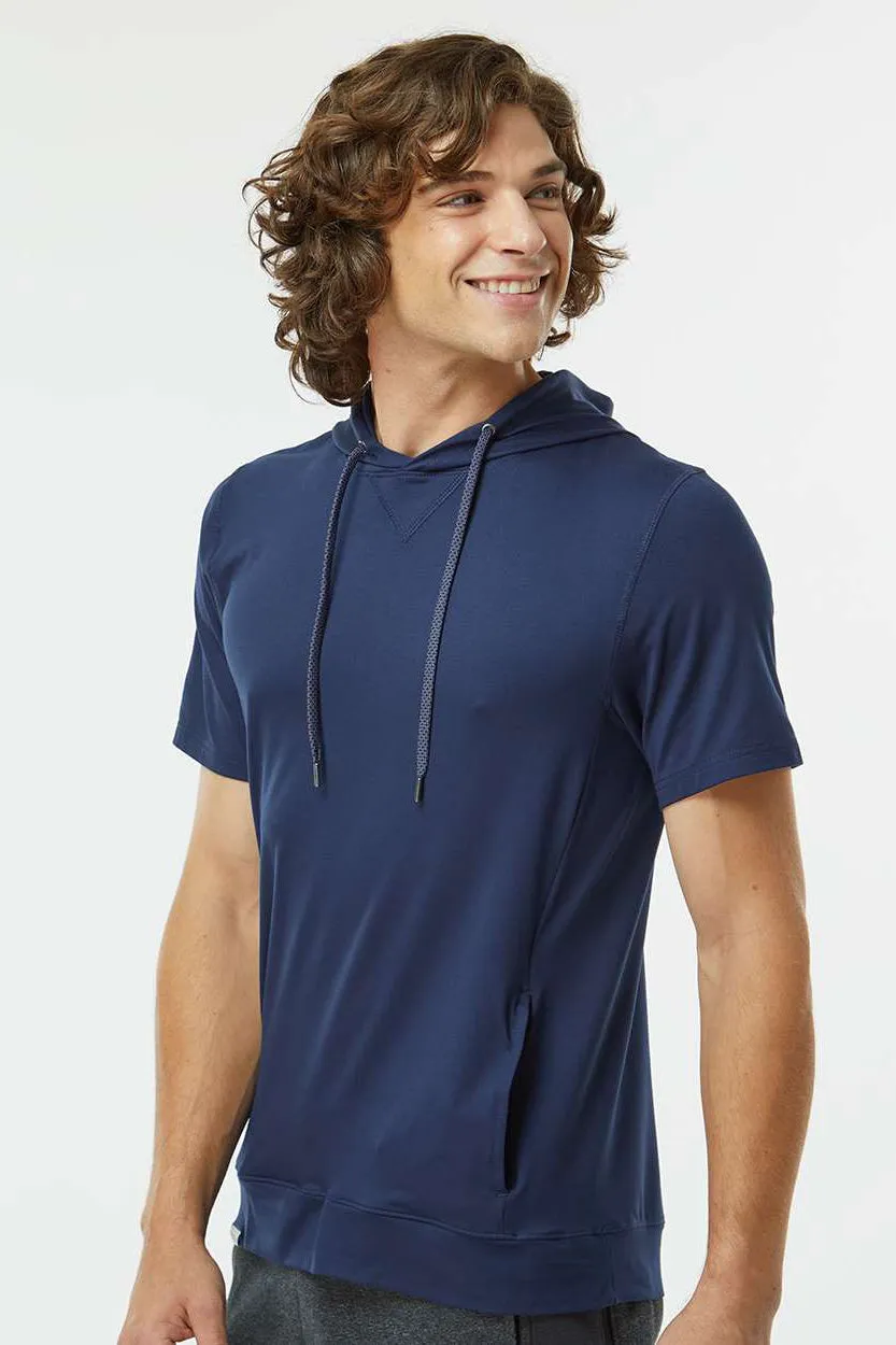 Holloway Mens Eco Revive Ventura Moisture Wicking Short Sleeve Hooded Sweatshirt Hoodie w/ Pockets - Navy Blue