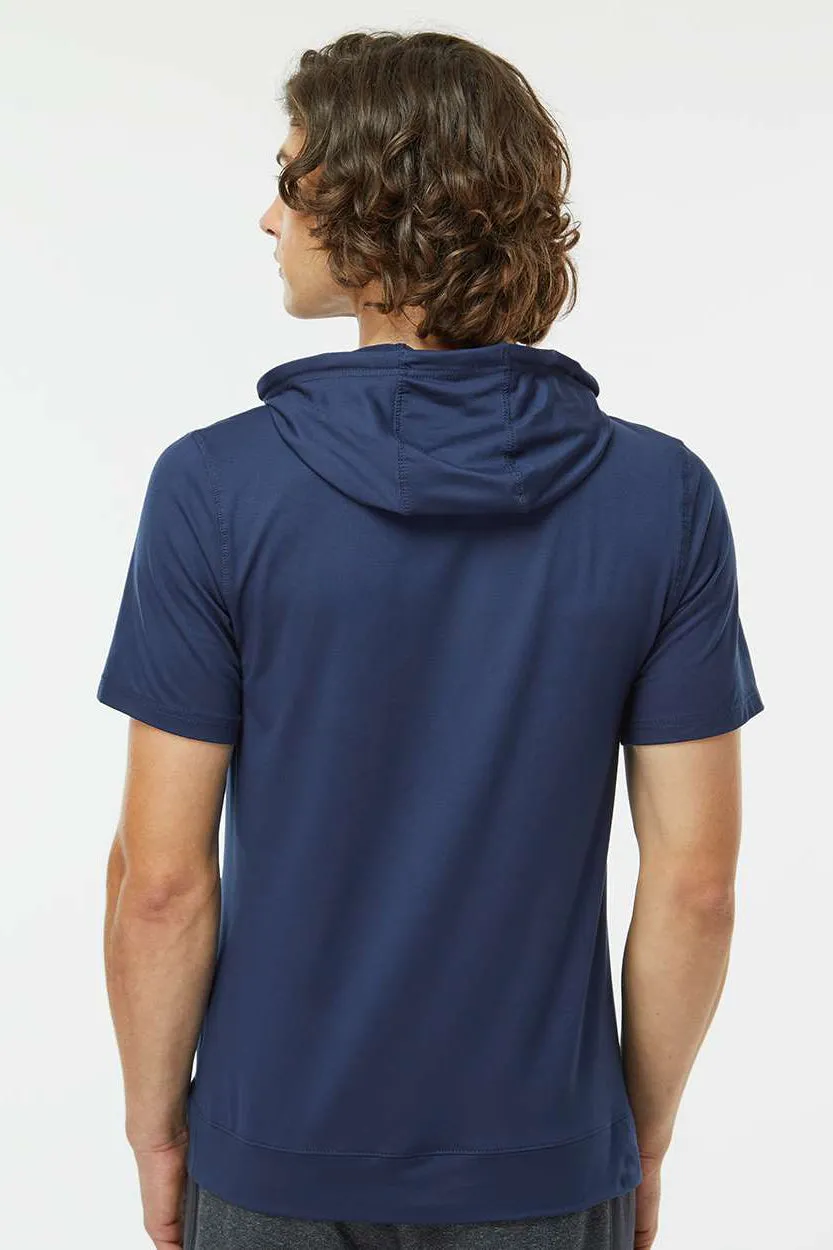 Holloway Mens Eco Revive Ventura Moisture Wicking Short Sleeve Hooded Sweatshirt Hoodie w/ Pockets - Navy Blue